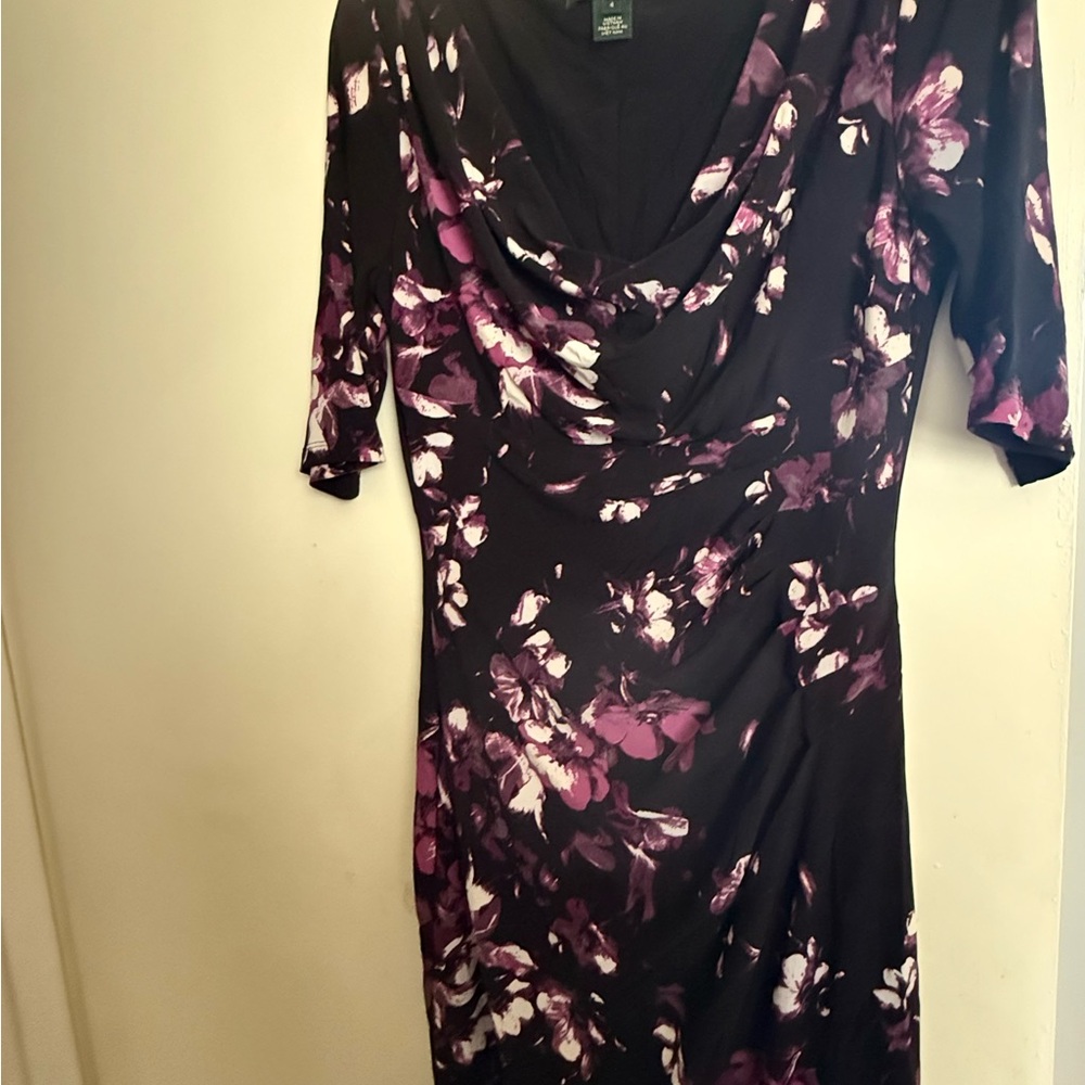 Lauren Ralph Lauren Black Dress with Purple & White Floral Print